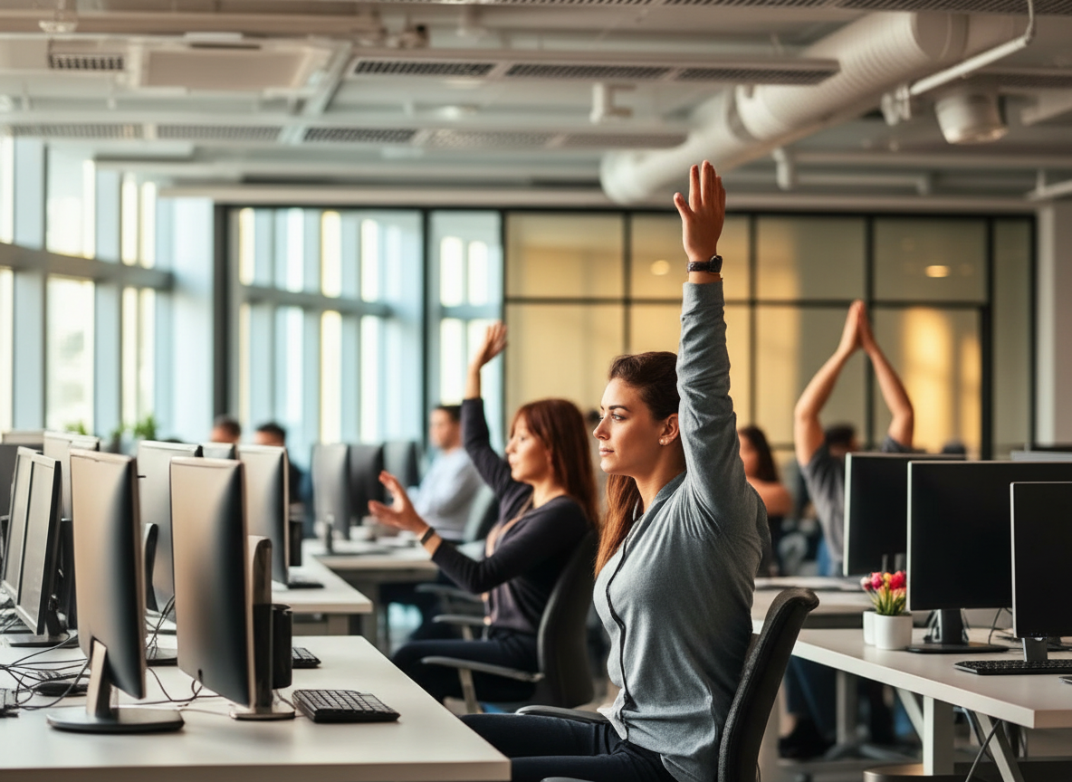 Chương trình yoga wellness doanh nghiệp tại Namaskar - nhân viên tập yoga giảm stress tại văn phòng TP.HCM